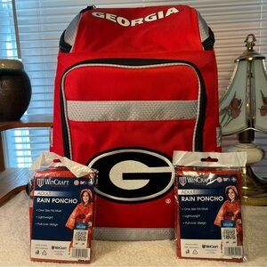 UNIV OF GEORGIA - 32 Can Insulated Backpack Cooler NWOT & 2 Rain Ponchos NWT